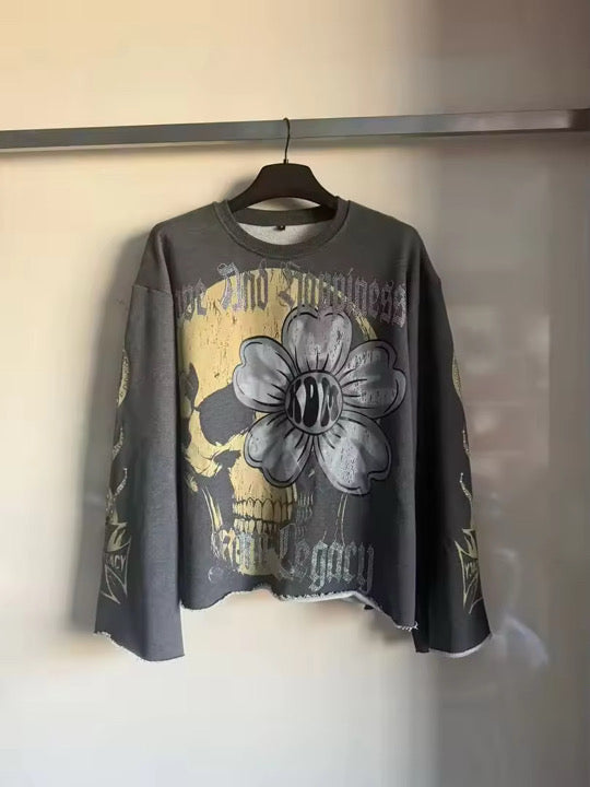 Cropped KDM Legacy Skull Bloom Long Sleeve Crew Shirt